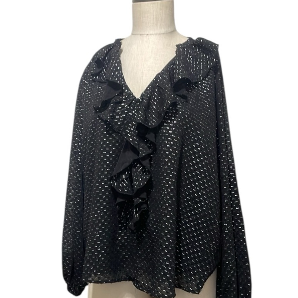 Nanette Lepore womens blouse top black silver size large NWT